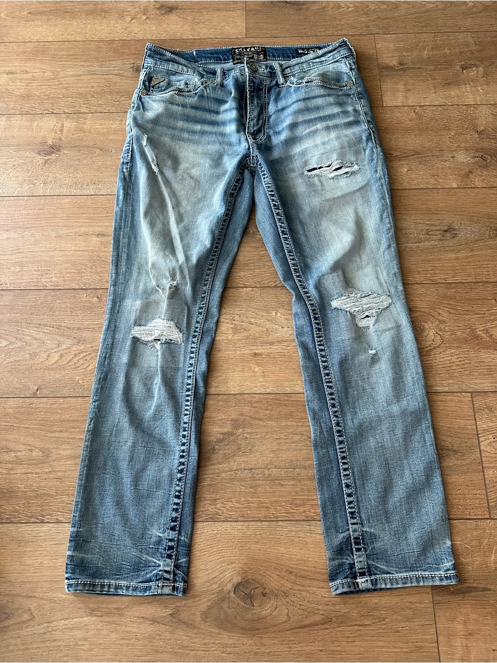 Slim Straight Distressed Light Blue Men’s Buckle Jeans